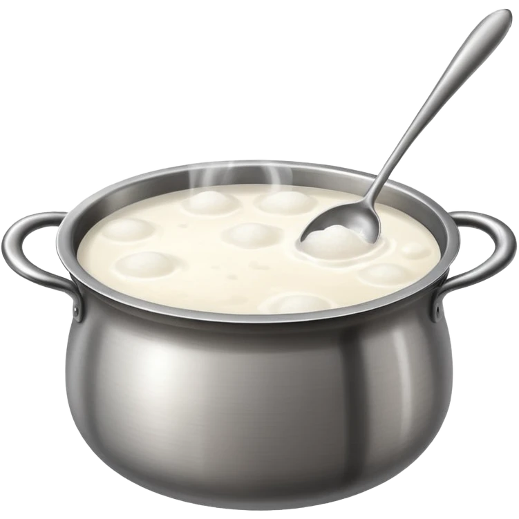 deep stainless steel pot with boiling clear water and floating glutinous rice flour balls emoji
