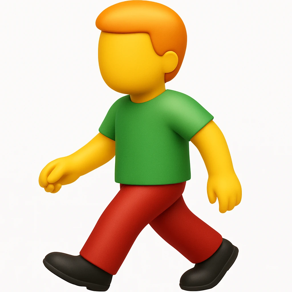 Make a more emoji-like image that looks exactly like the reference: walking man, no face, orange hair, green shirt, moderate red pants, black shoes, 3D iOS emoji style. emoji
