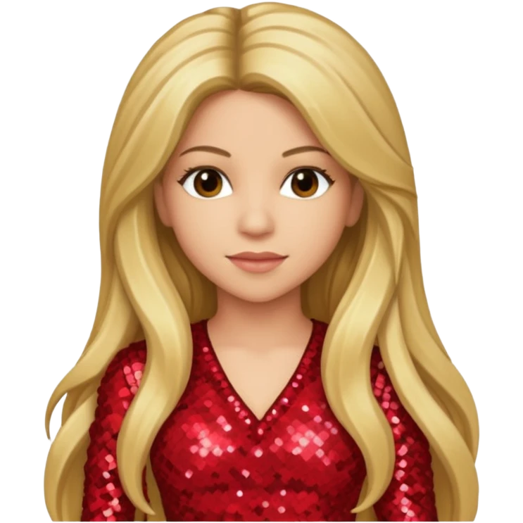 Shakira with long dark blonde hair, red sequin outfit emoji