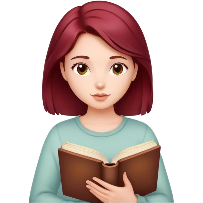 A beautiful, burgundy haired girl reading a book emoji