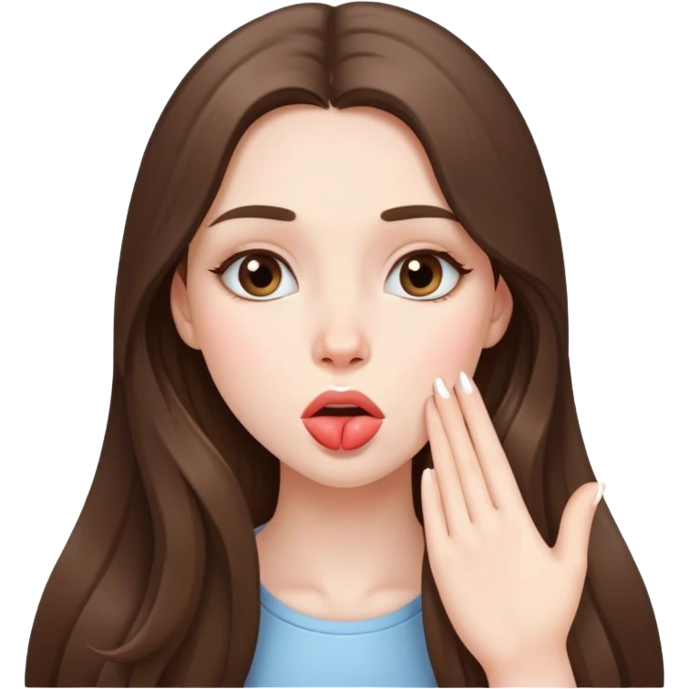  beautiful pale brunette girl with long hair sending an air kiss emoji