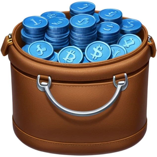 leather bag on top of blue coins stack emoji