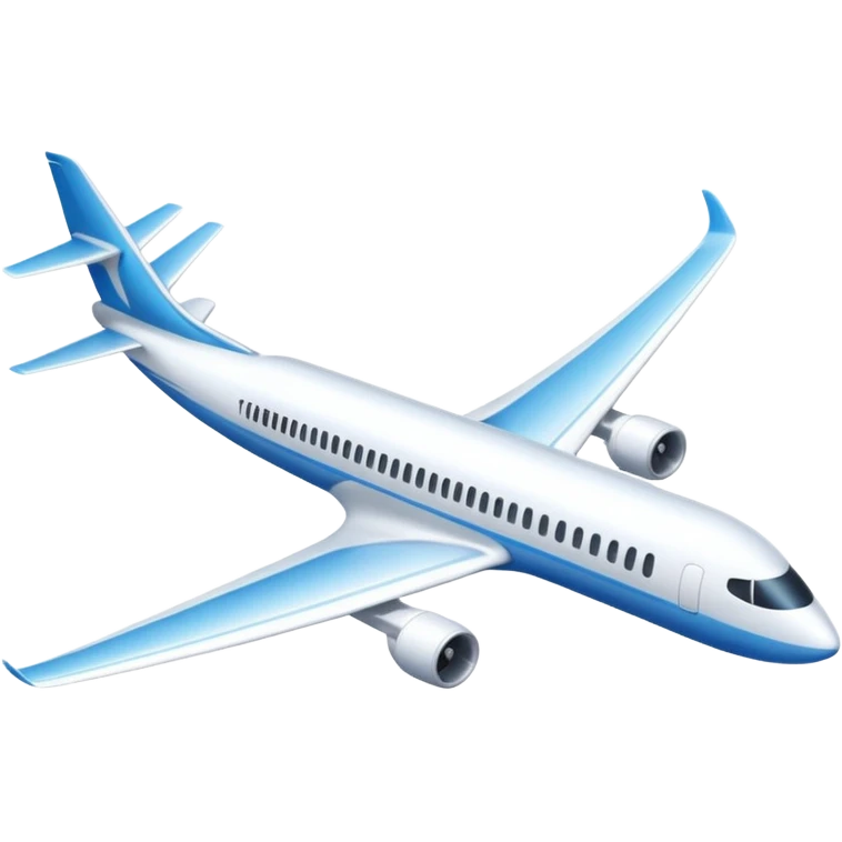 A sleek commercial airplane with long wings and shining white fuselage gliding smoothly through the sky. emoji