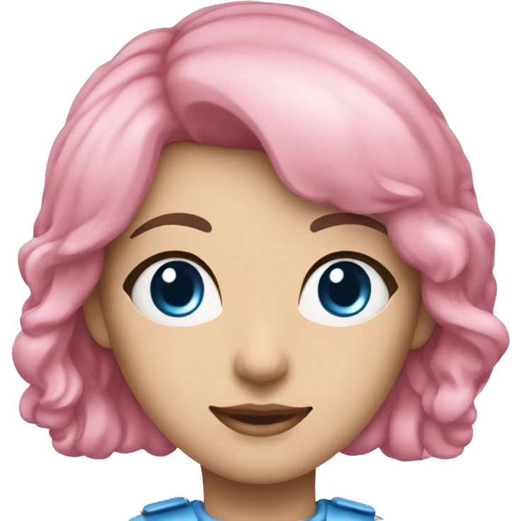 Junge Frau mit weißen langen Haaren, blauen Augen, pinker Controller emoji