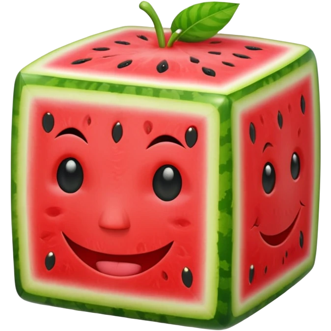 A cube water melon  with  face emoji