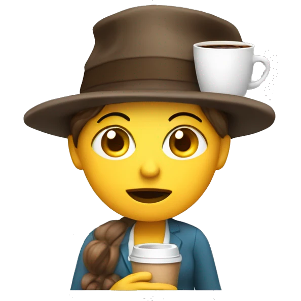 exhausted female teacher with crazy hat and coffee in her hand emoji