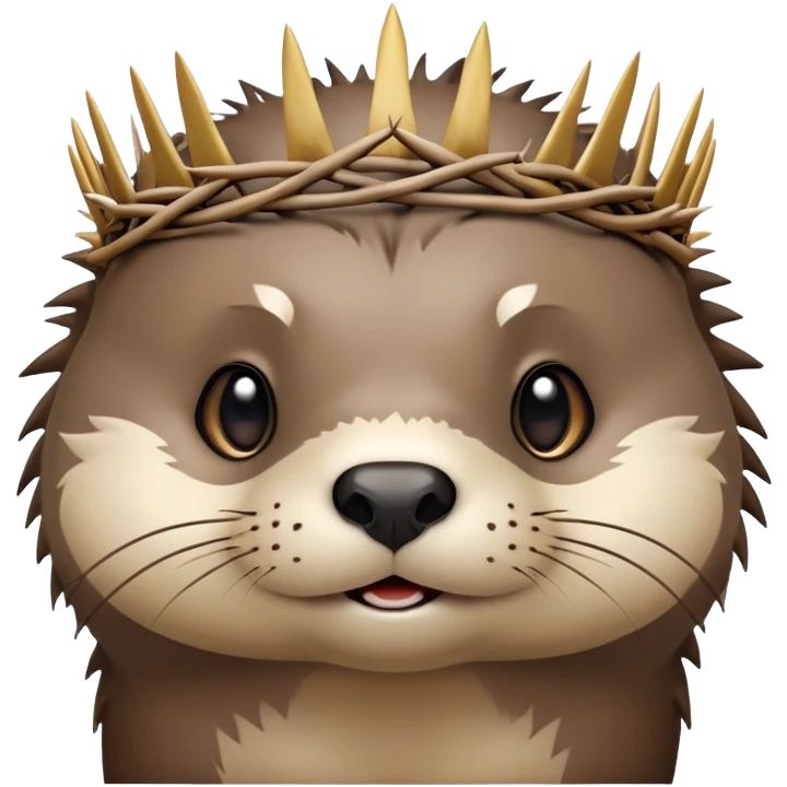 really cute confused otter face with simple thorny stem wrapped horizontally around its forehead like Jesus Christ's Crown of thorns, no crown shape on top, just thin spiky branches circling the forehead emoji