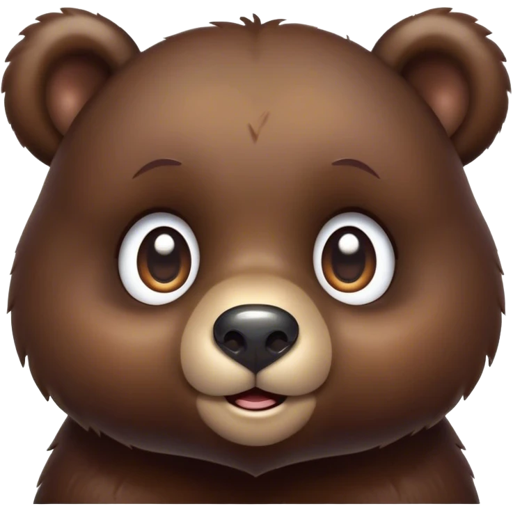Cinematic Cute Bear Portrait Emoji, Head tilted playfully and inquisitively, featuring a glossy dark brown fur with a natural sheen and round, sparkling eyes filled with gentle curiosity, Simplified yet irresistibly adorable features, highly detailed, glowing with a warm, friendly glow, high shine, affectionate and mighty, stylized with a touch of woodland whimsy, bright and endearing, soft glowing outline, capturing the essence of a mischievous yet loving bear, so playful it feels like it could amble out of the screen and into your arms! emoji
