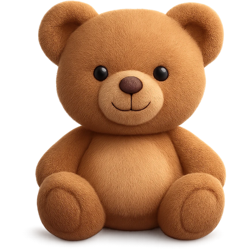 A cute teddy bear with soft plush fur, round ears, and a friendly smile. The bear has a stitched nose and gentle eyes. emoji