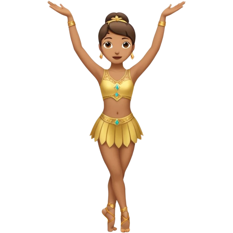 Danseuse avec les mains en l'air en haut avec Paume de mains vers l'extérieur, et une jambe sur la pointe des pieds et l'autre relevée, pliée et avec appui sur l'autre jambe.  emoji