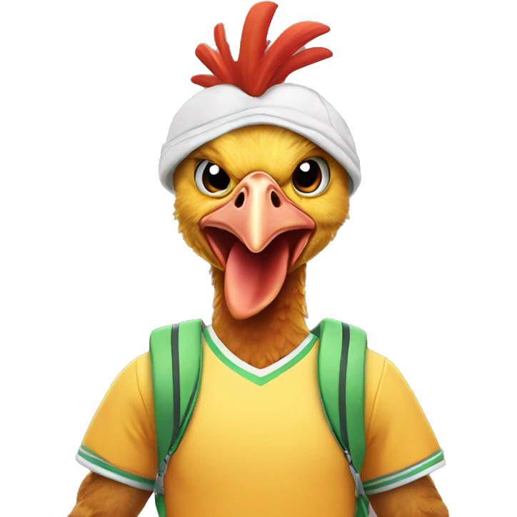 chicken and dinosaur cross dressed in a tennis outfit emoji