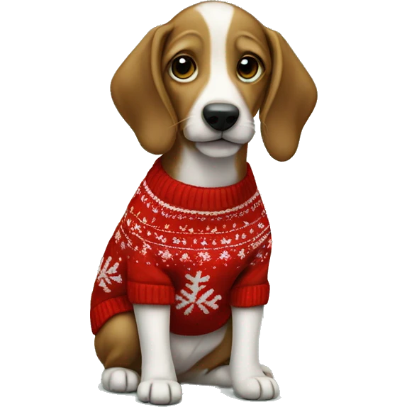 Dauschound puppy wearing a Christmas sweater emoji