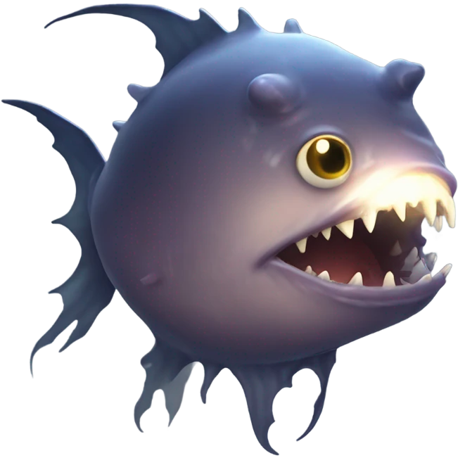 Anglerfish with a glowing lure hanging from its forehead, sharp teeth, and big eyes. emoji