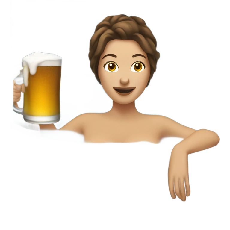 White Woman brown hair in hot tub with beer emoji