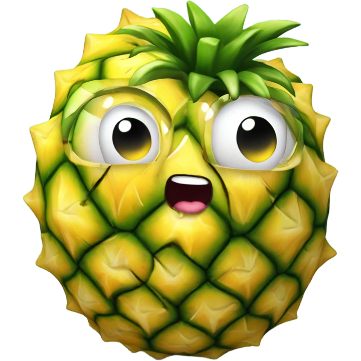 3D one shy pineapple  👱‍♀️🍍 with big shiny eyes 👀 The pineapple cute embarrassed ☺️ emoji