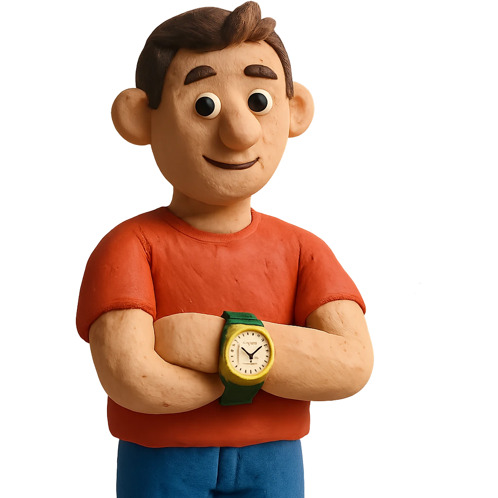 claymation style guy with Rolex watch emoji