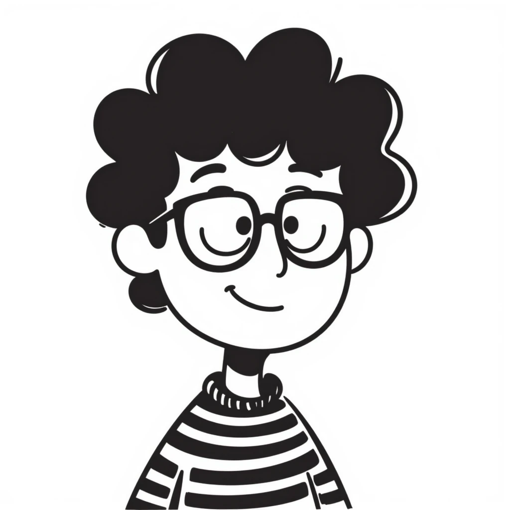 hand-drawn doodle of a dorky character with messy hair and glasses emoji