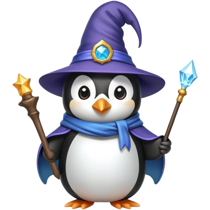 penguin wizard with wizard hat and magic wand emoji