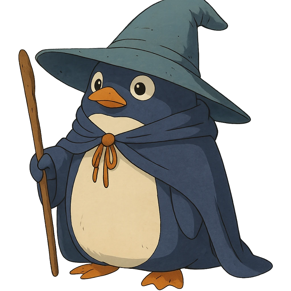 ghibli style penguin wizard emoji