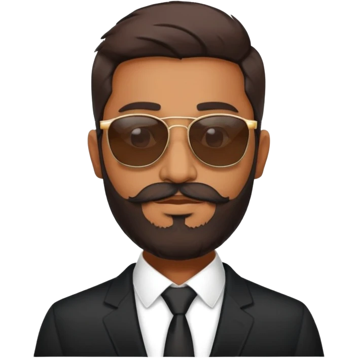 a brown indian man with italian faded beard wearing sunglasses and black suit emoji