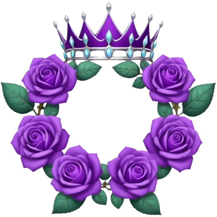 Purple rose with silver tiara and a purple emblem leaf wreath emoji
