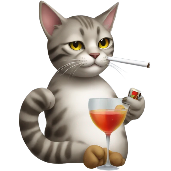 Cat smoking a cigarette and drinking a cocktail  emoji