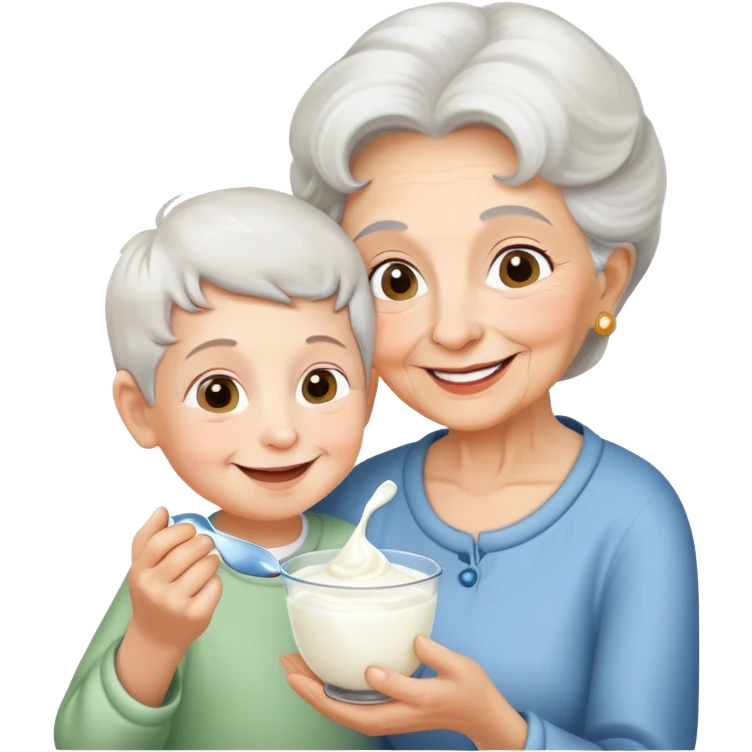 grandmother offering yogurt to grandson emoji