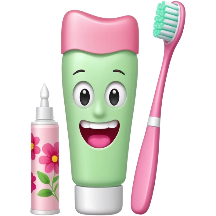 light green and pink toothbrush and floral toothpaste emoji