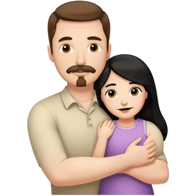 Couple, Tall strong white man with brown hair mustache and goatee, hugging small pale woman long with black hair emoji