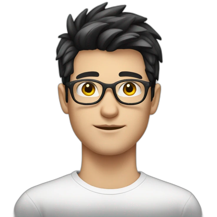 young white European guy with a white shirt and black hairs and metal glasses emoji