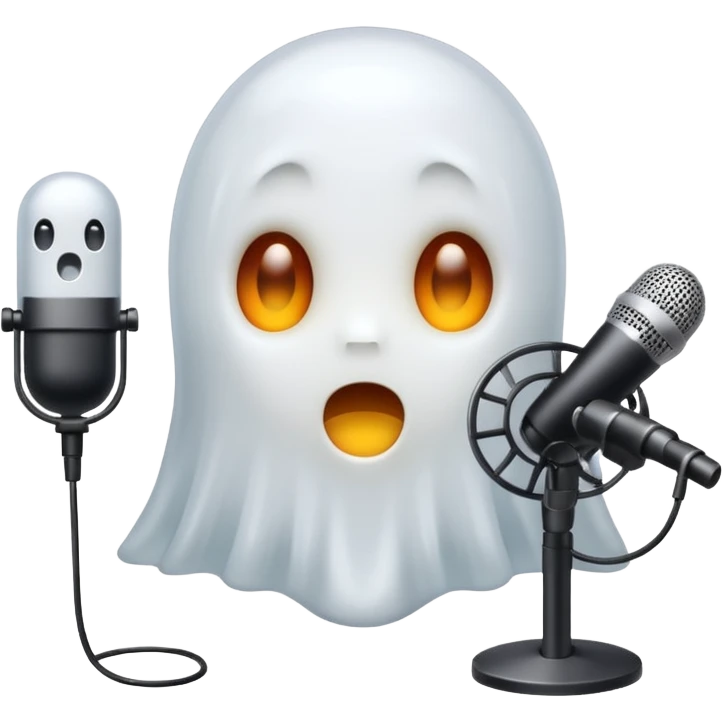 Cute Ghost no mouth doing a podcast emoji