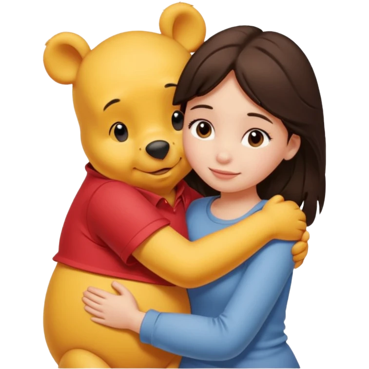 Winnie the Pooh hugging pretty brunette girl same size emoji