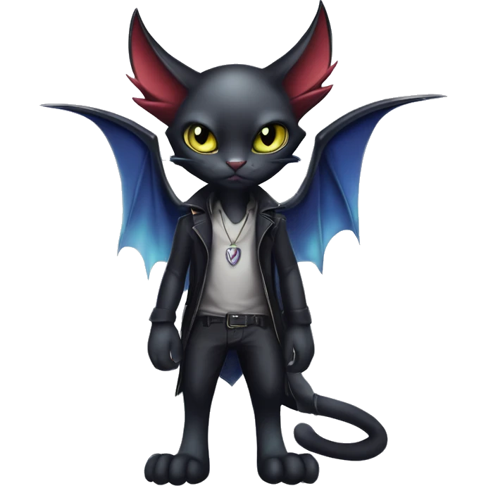 Cute edgy cool vampiric dark eldritch fantasy cat-vernid-Fakémon-Digimon with bat-wings as ears full body emoji