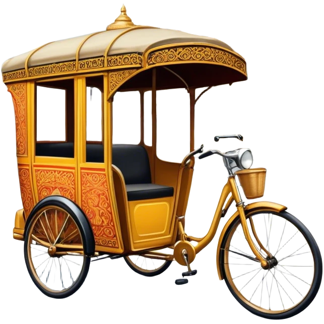 Cyclo rickshaw – Cinematic Realistic Cyclo Rickshaw, depicted as a charming, ornately painted three-wheeled cycle taxi with vintage detailing, set on bustling city streets under dynamic urban lighting that evokes cultural heritage and nostalgic charm. emoji