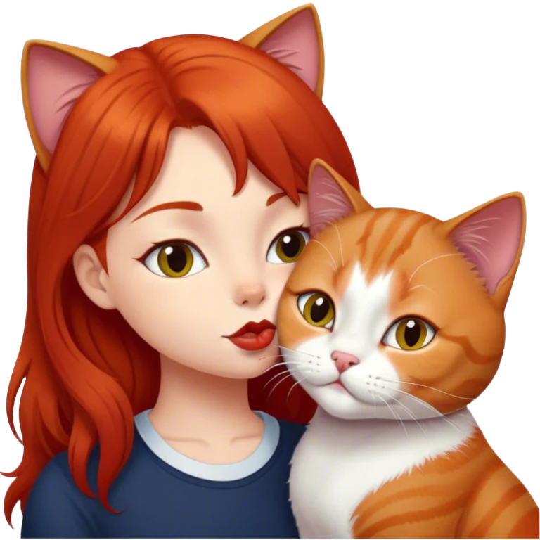 british cat kisses a red hair girl emoji