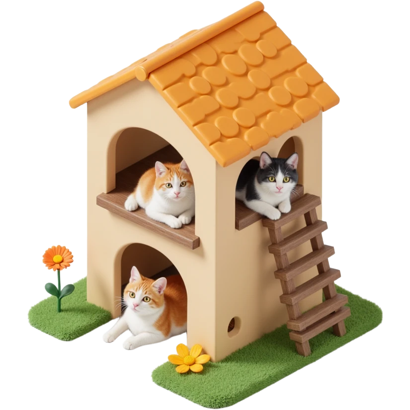 cats relaxing in a vertical playhouse emoji