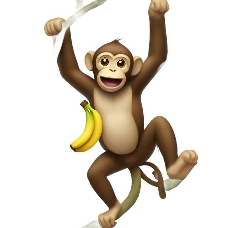 Monkey swinging from a tree eating a banana emoji