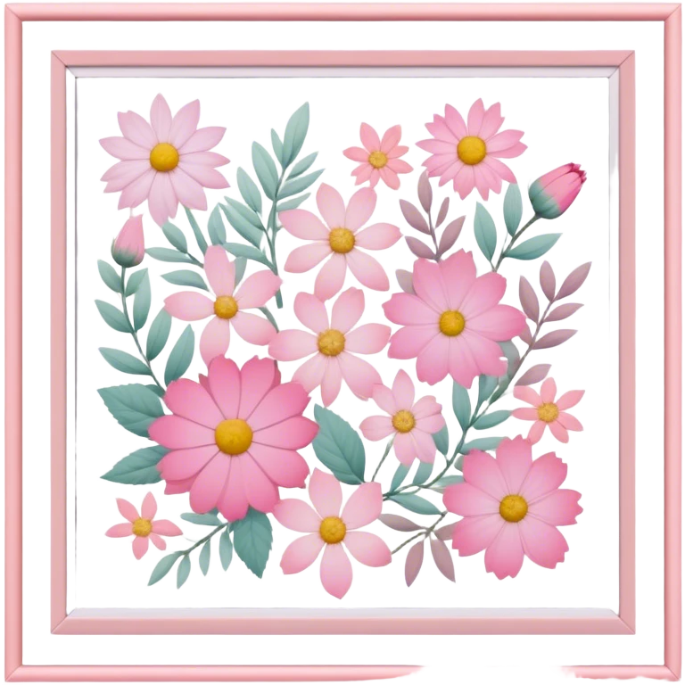 framed pastel and pink pressed florals emoji