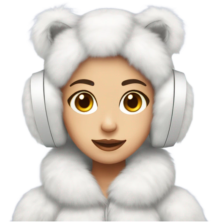 Girl in white big fluffy fur ear muffs emoji
