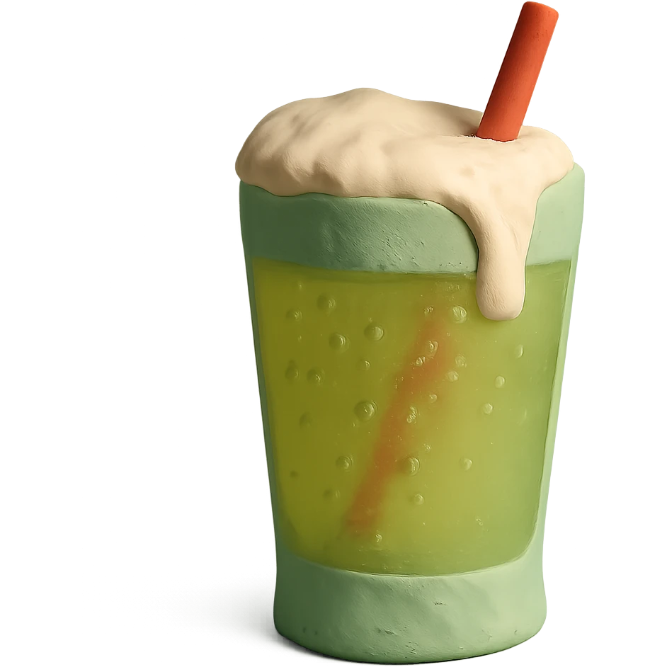 cream soda with visible fingerprints, pastel green emoji