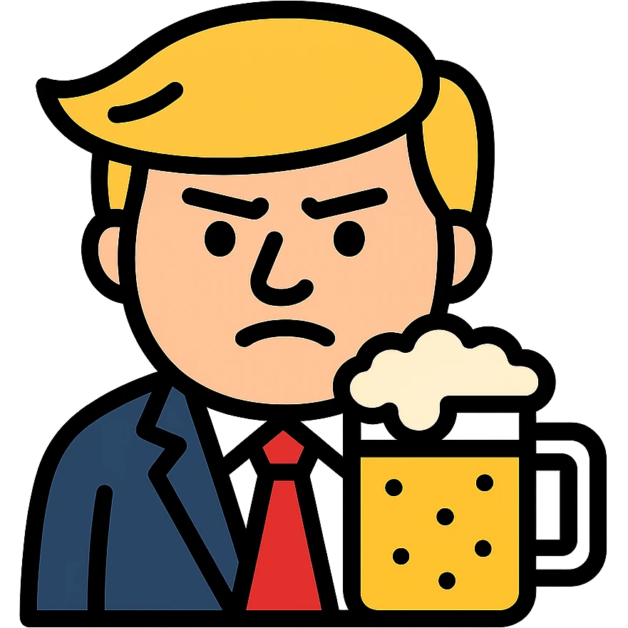 Donald Trump holding a beer, cartoon icon with color outline emoji