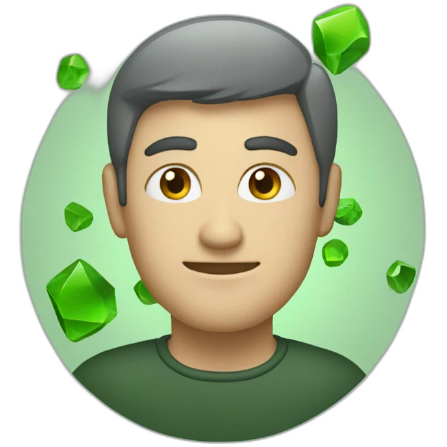 a man with a laptop, green stones in the background emoji