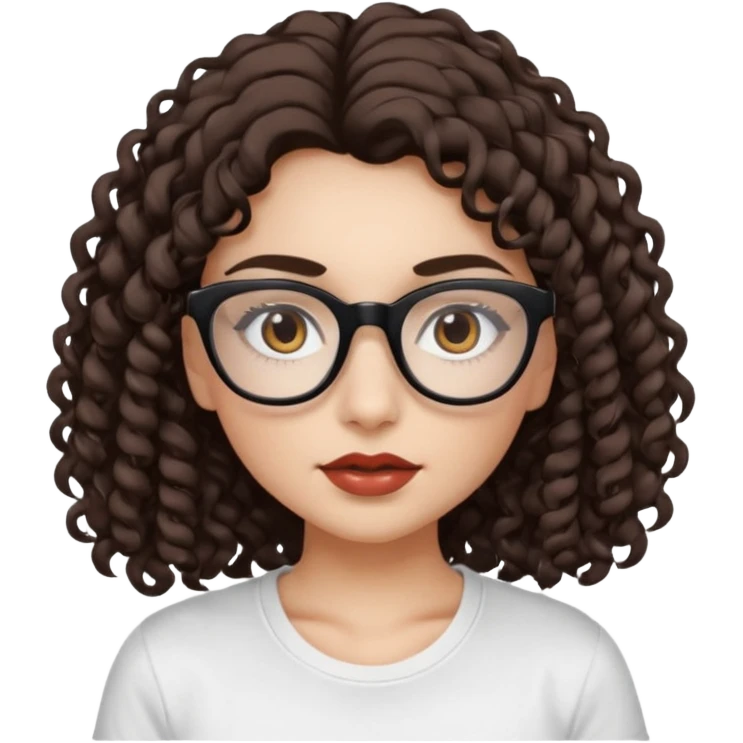I want to describe me. I am a girl with brown hair amd curly hair. I have brown eyes and black glasses and long lashes with mascara. My lips are medium and my nose as well. I wear a white T-shirt. I am white skin with long curly hair. I want longa lashes with loong curly hair emoji