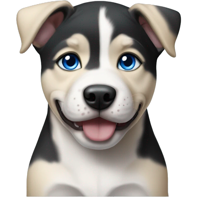Blonde and black pitbull husky puppy with blue eyes  emoji