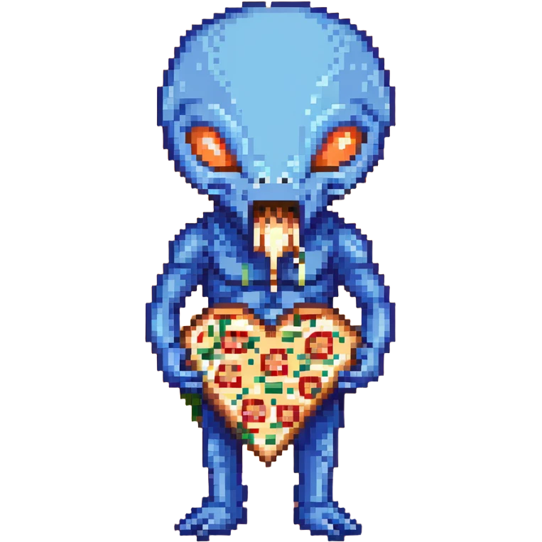 Blue alien eating pizza emoji
