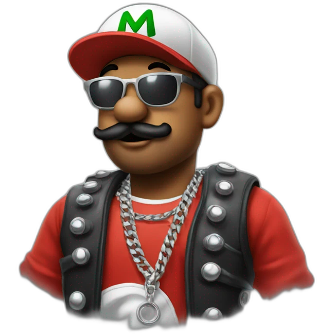 mario as an italian rapper with silver chains emoji