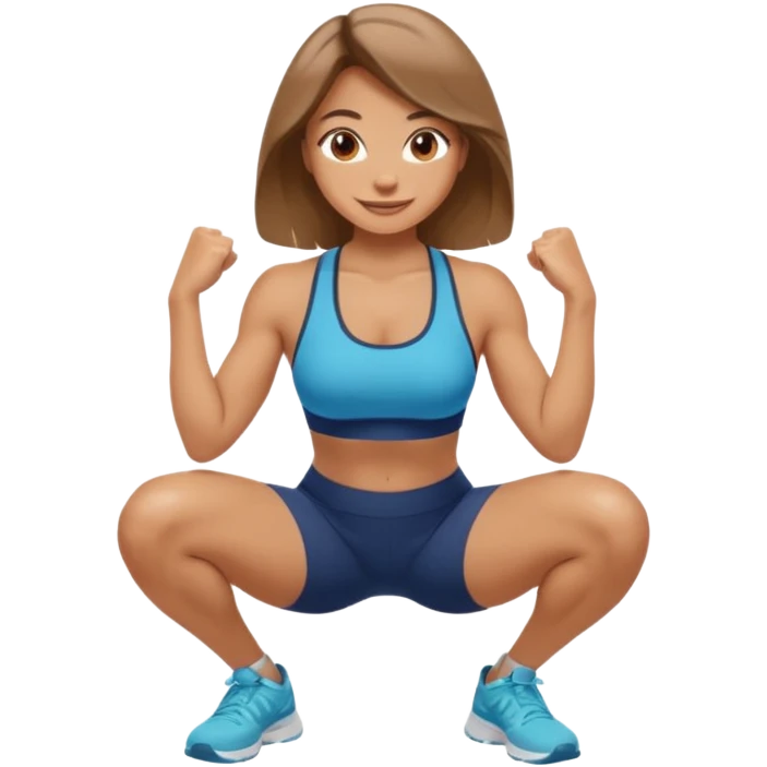 Beautiful woman with light brown shoulder length hair popping a squat without any weights emoji