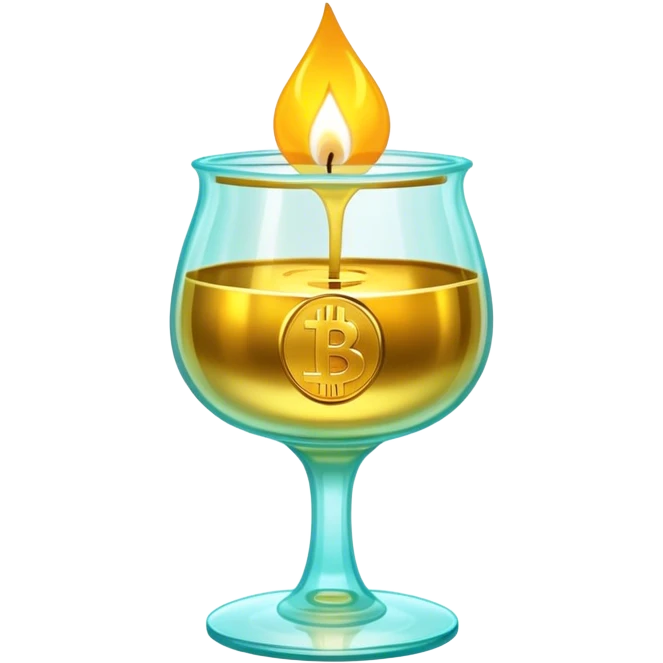 neon elixir in which money floats, crypto, trader candles, pouring over the edges of a transparent glass emoji