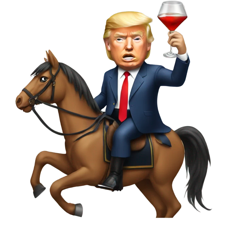 Donald Trump riding a horse drinking a martini  emoji