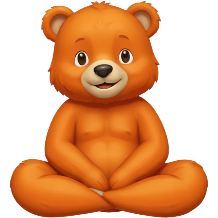 Create a orange friendly bear, make him look like from a kid cartoon and make him smile. Show his whole body. Make him look shy and cross his leg while he is standing emoji